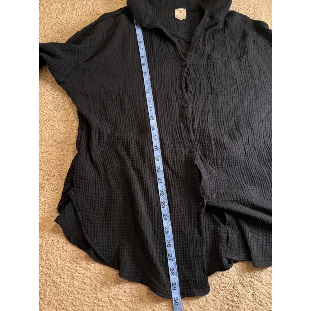 Shade & Shore Womens XL Black Gauze Button Down Swim Cover Up Shirt Long Sleeve